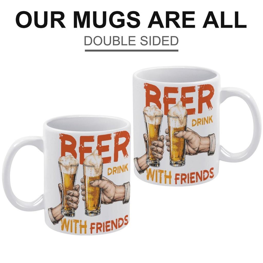 1pc 11oz Beer Lover Ceramic Mug with Double-Sided Print, Lightweight Daily Cup for Home Kitchen or Work Desk, Unique Gift for Friends