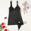 Womens PU Leather Bodycon Dress See-Through Mesh Back Adjustable Straps Sleeveless Mini Dresses with G-string Rave Costumes
