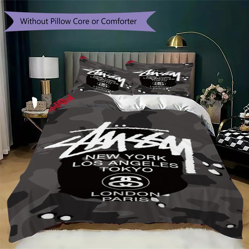 Skateboard Sneaker Street Logo 3Pcs Bedding Set, Retro Skate Culture Duvet Cover & 2 Pillowcases