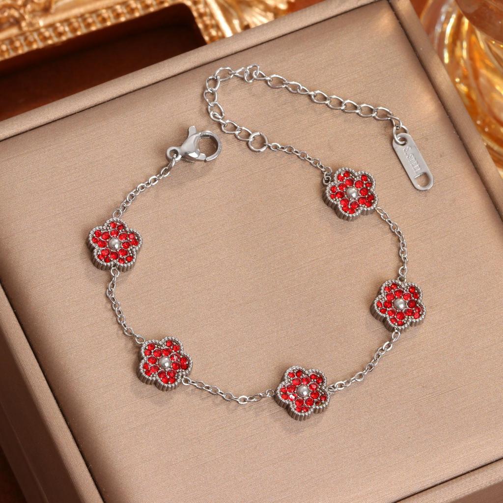 Htpwe Stainless Steel Four-leaf Clover Inlaid Zirconium Small Bracelet Women 18k Gold Couple Holiday Gift Bracelet Party Zircon