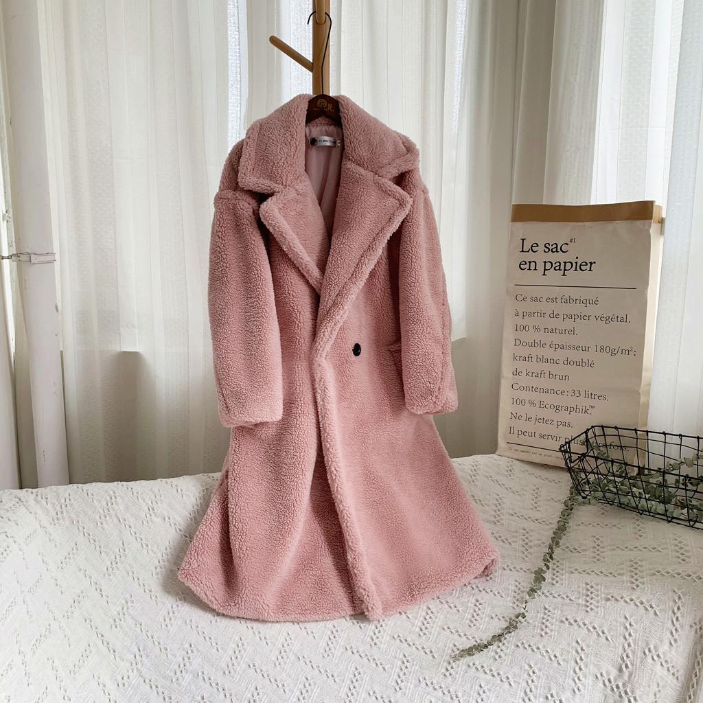 Women Fashion  And Winter Loose Medium Long Windbreaker Lamb Coat