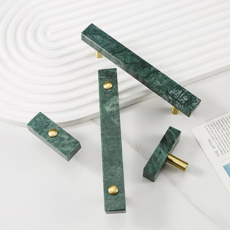 Nordic Light Luxury Marble Brass Square Pulls Double Single Hole for Cabinet Wardrobe Door Drawer Furniture Hardware Handle