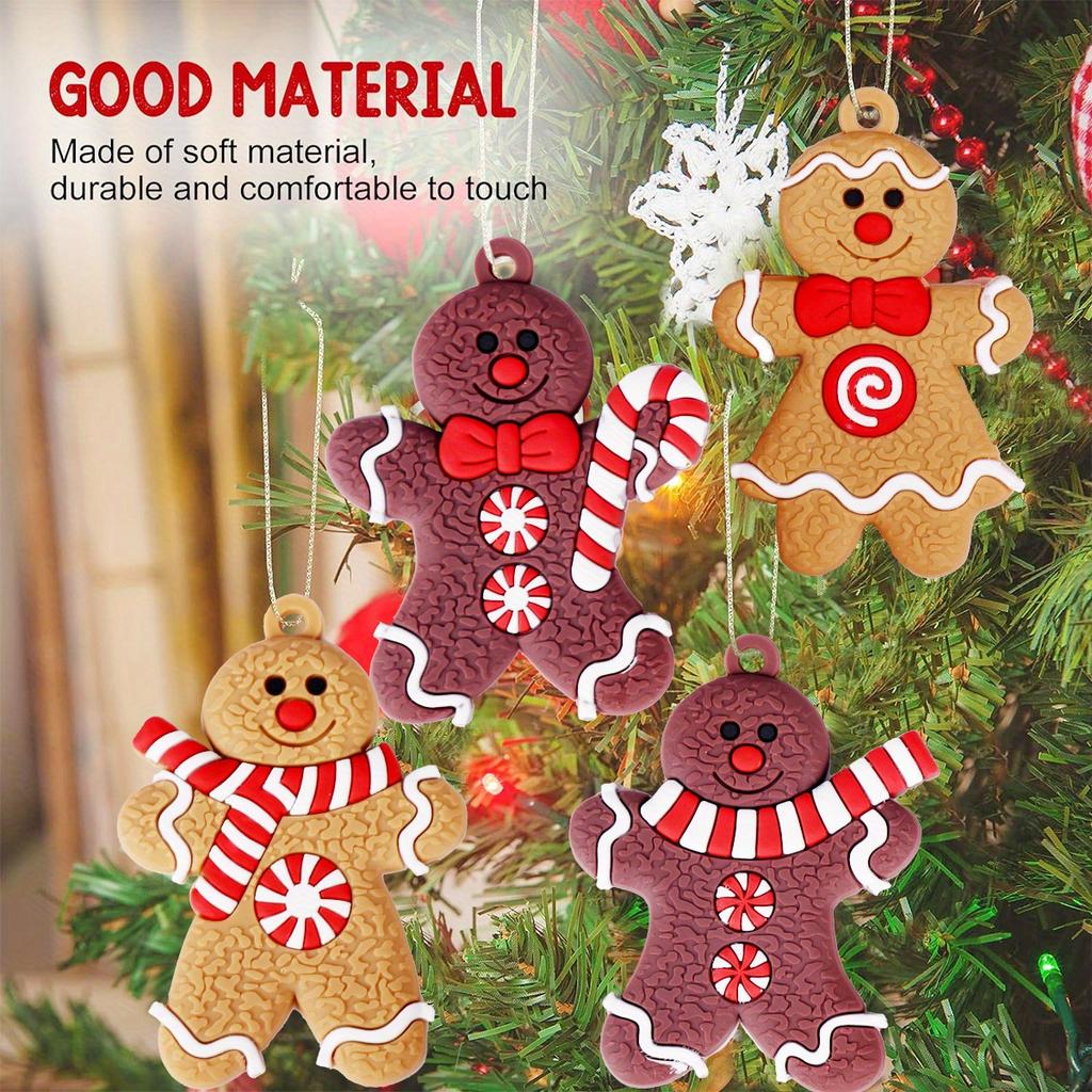 12pcs Gingerbread Haning Ornaments, Gingerman Doll Hanging Charms, Clay Figurine Ornaments for Xmas Tree, Christmas Home Decor