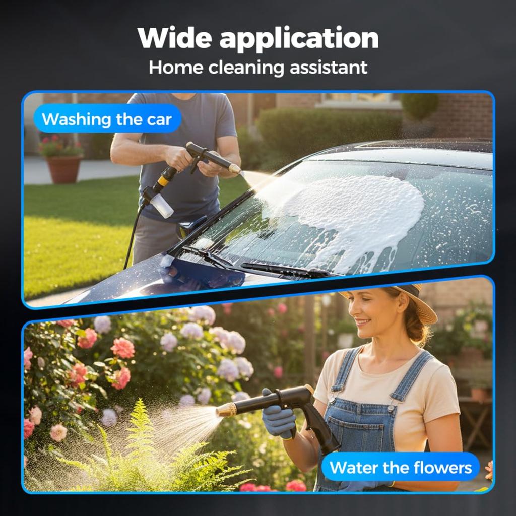 Upgraded Adjustable Watering Sprayer with Brass Nozzle High Pressure Hose Nozzle with Soap Dispenser for Garden Car Cleaning Washing