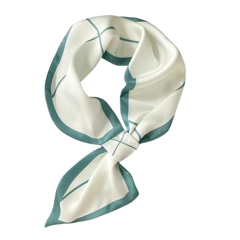 Printed spring new ear silk scarf Korean version double-sided small ear scarf interspersed with streamer women's versatile neck protector