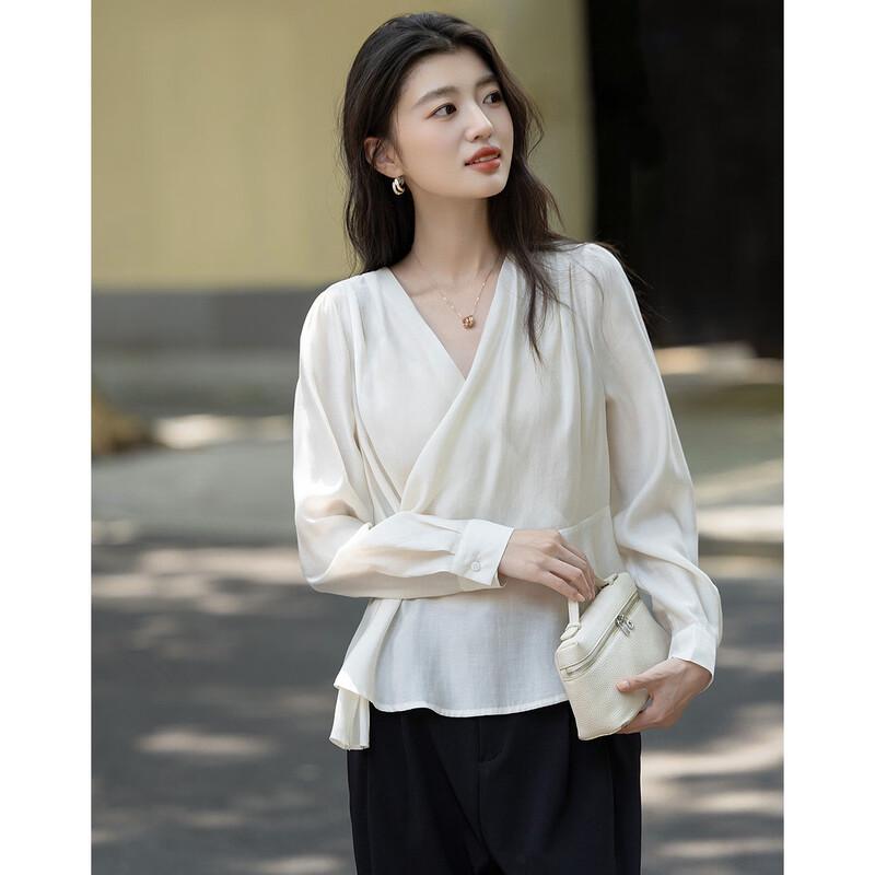 Women's Lyocell Blend V-Neck Blouse with Irregular Hem