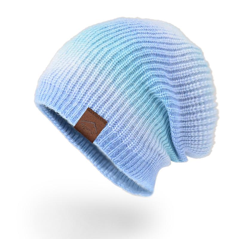 Women's Knitted Gradient Tie Dyed Warm Cap Rainbow Wool Hat CLE