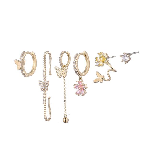 

ANENJERY 6 шт./компл. серьги-кольца с бабочкой и цветком для женщин, комплект серег-клипс с блестящим микроцирконом