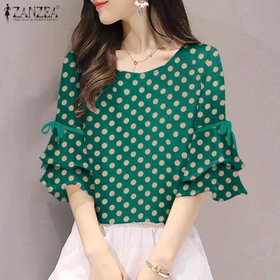 Womens Summer Flare Half Sleeve Polka Dot Print Blouse