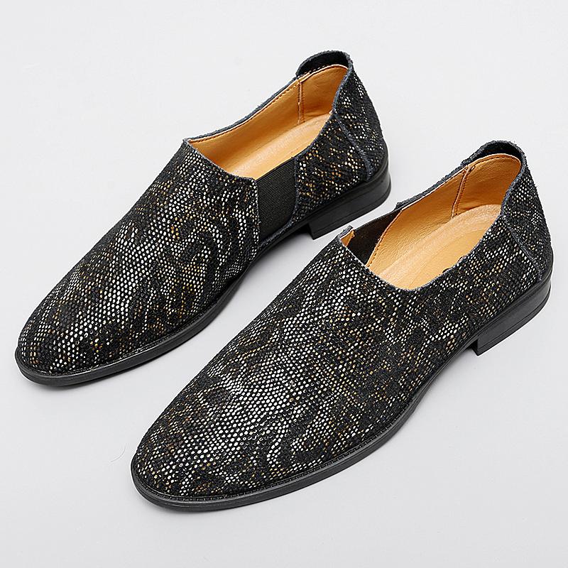 Shiny Man Pointed Toe Dress Shoes Genuine Leather Mens Loafers Fashion Casual Shoes Personality Driving Shoes Comfy Lazy Flats