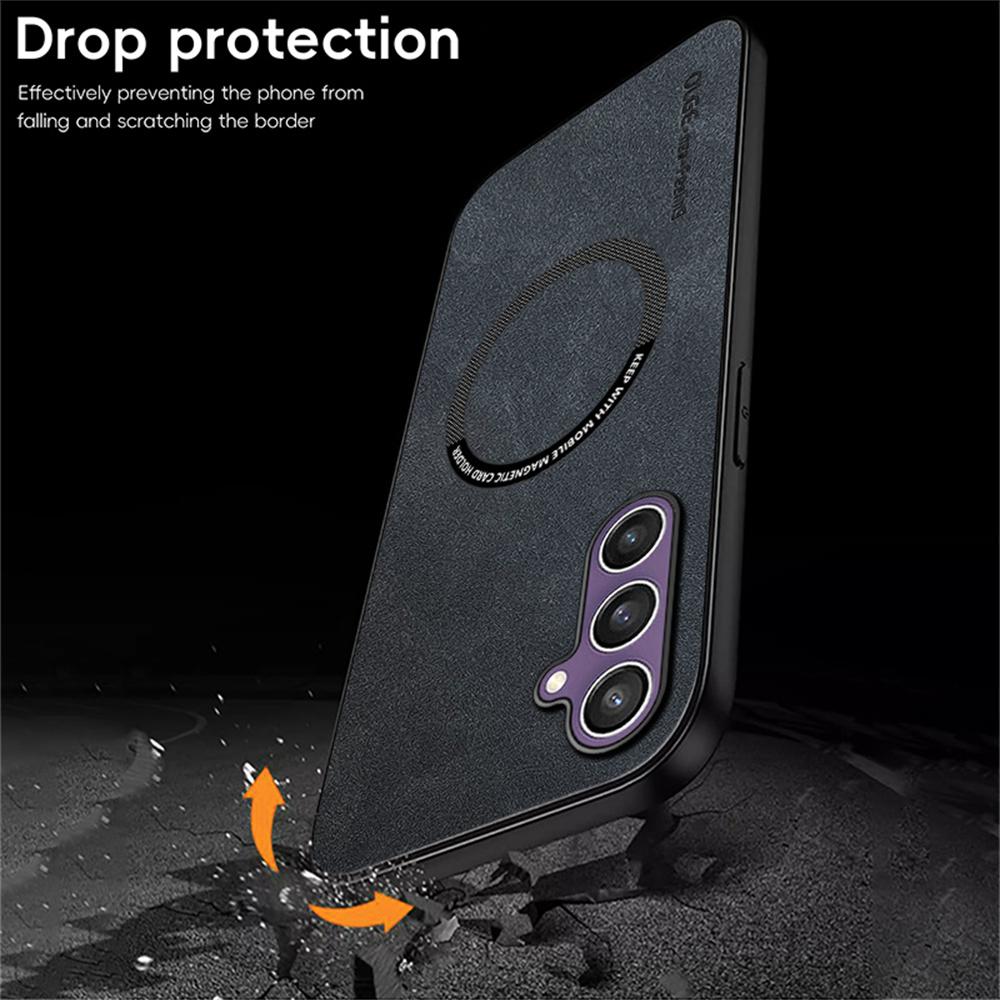 WANLONFENG YBP Series For Samsung Galaxy S24+ Magnetic Case with Tempered Glass Film PU+TPU Phone Cover Large Cutout