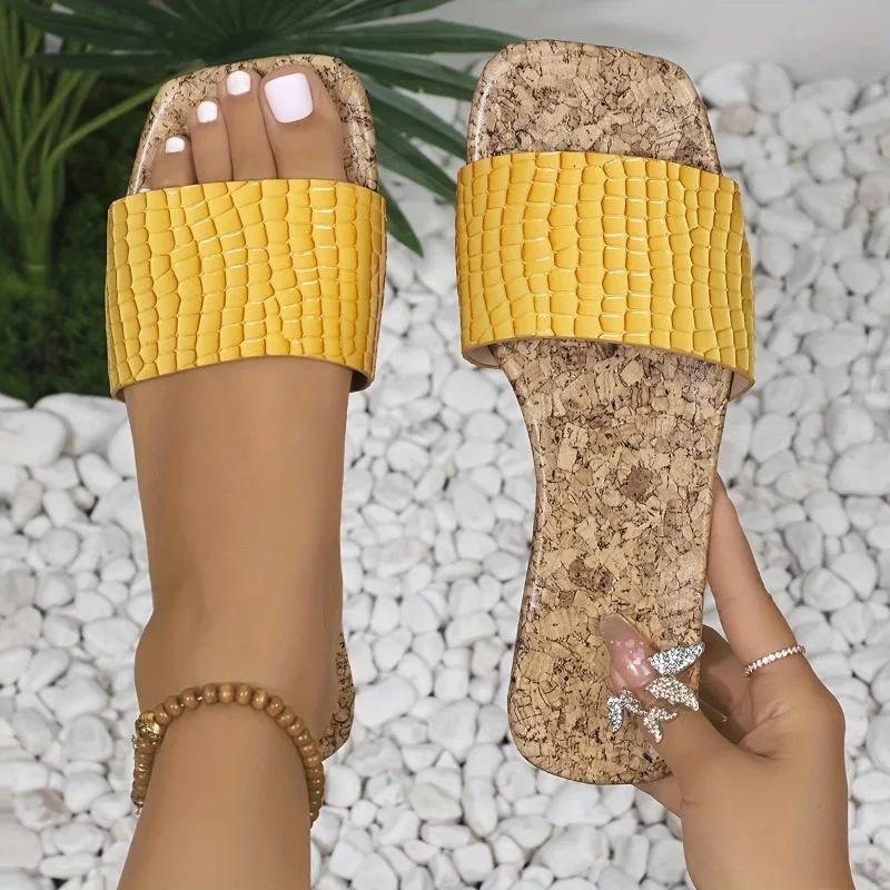 

Fashion 2025 Hot Sale Women s Shoes Peep Toe Women s Slippers Fashion Square Toe Daily Slippers Women Summer Plus Size Flat Slippers 36