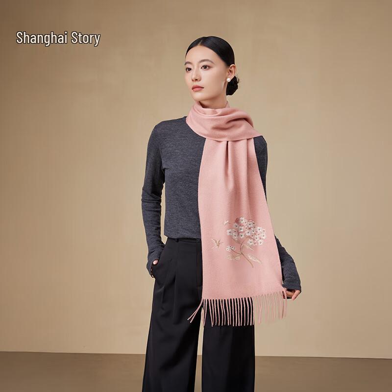 

Shanghai Story Butterfly Blossom Women s 100% Wool Embroidered Scarf 180x30cm (with tassels)