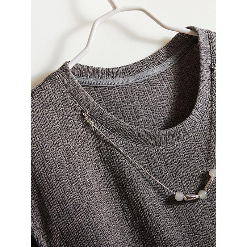 Chinese Fashion Two-piece Set! Women's Summer Shoulder Sleeve round Neck Knitting Sweater T-shirt + Cotton Skirt Overknee Skirt