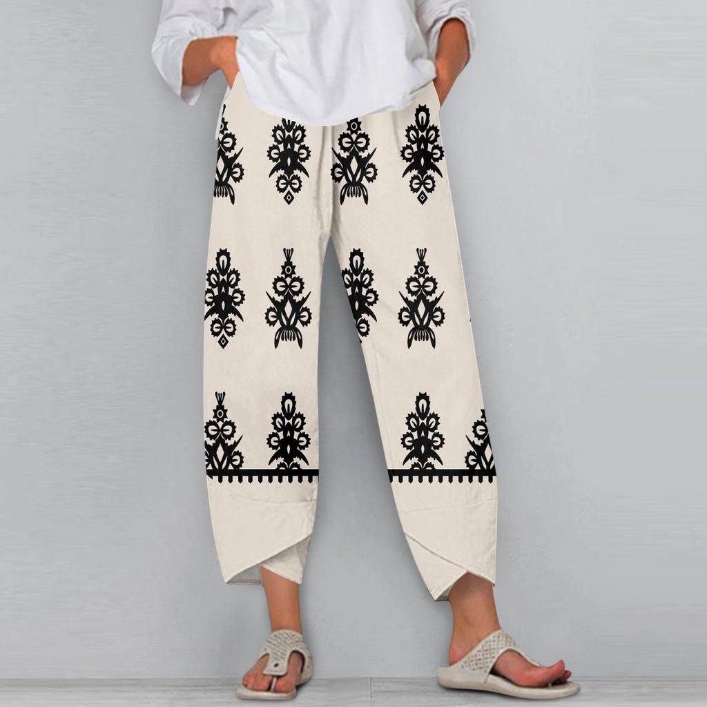 Women's Pants  With Pockets Casual Trousers Pants For Women Summer Casual Wide Leg Elastic Waist Pants With Pockets