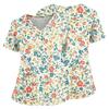 Top Medico a V con Stampa Floreale, Tasche, Spacchi Laterali, Manica Corta, Uniforme da Infermiera per Donna