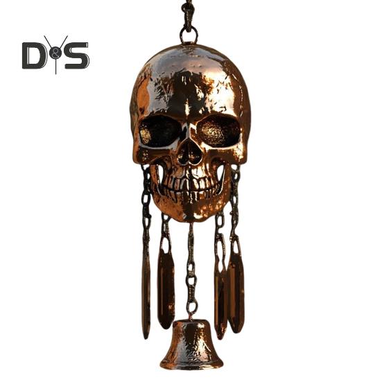 Gothic Schädel Windspiel Wetterfest Innen Außen Garten Terrasse Metall Vintage Schädel Hängende Windglocke Halloween Dekoration Ornament
