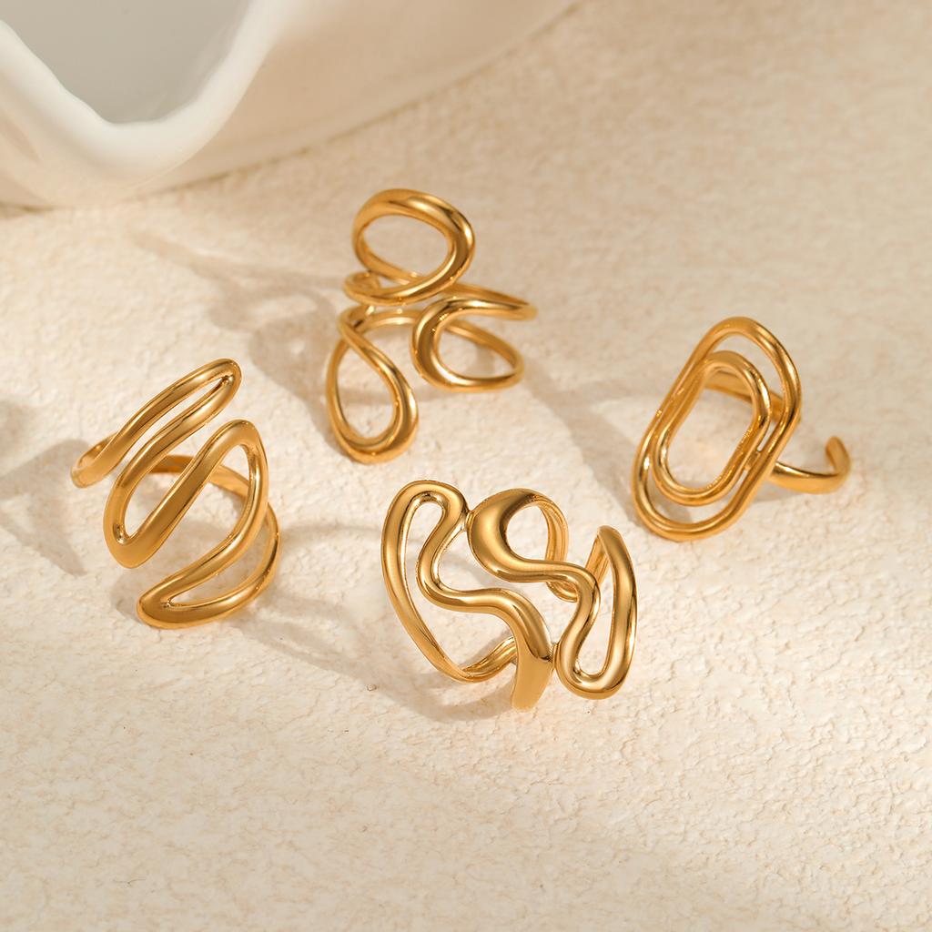 GEMCHIC Damen Minimalistisches Geometrisches Edelstahl Ringe Set Vergoldet Abstrakt Wellenförmiger Finger Schmuck Mode Luxus Accessoires