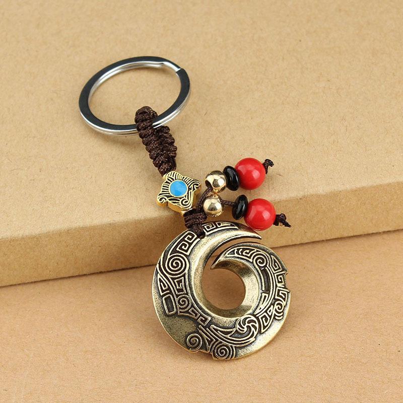 Ethnic Style Antique Dragon Pattern Hook Braided Car Keychain Chain High-end Brass Retro Pendant Creative Bag Pendant