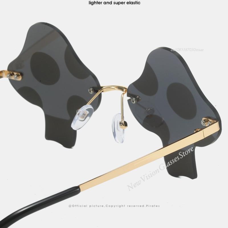 Okulary przeciwsłoneczne w kształcie grzyba Nieregularne bezramkowe okulary przeciwsłoneczne Modne zabawne okulary przeciwsłoneczne dla kobiet mężczyzn Impreza Cosplay Okulary