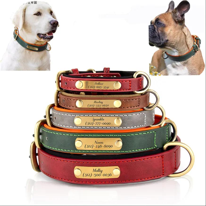 Personalized Custom Dog Collar with Engraved Lettering and Anti Loss Leather Collar