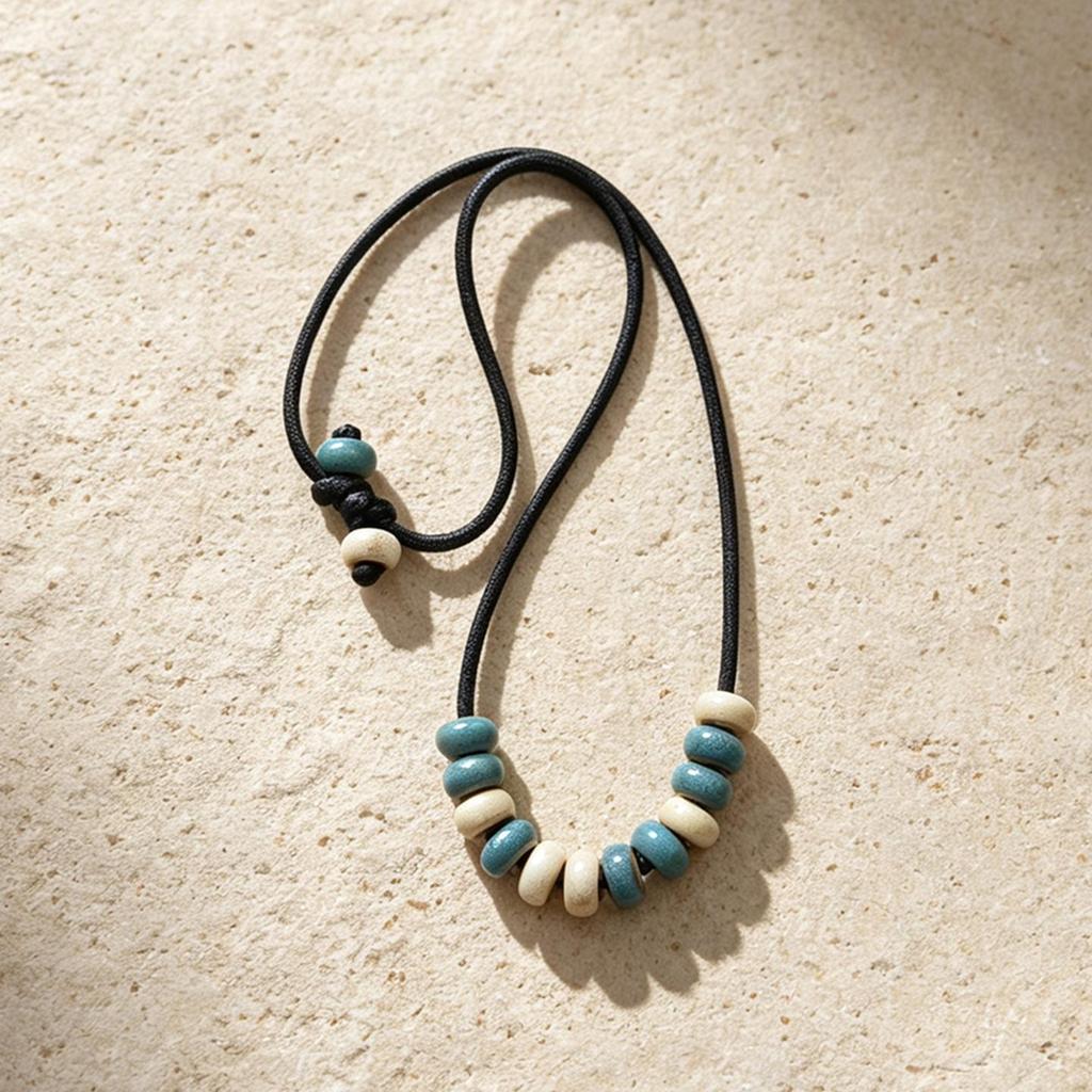 Adjustable Ceramic Color Block Bead Necklace - Ethnic Style, Fade-Resistant, Versatile Fashion Chain