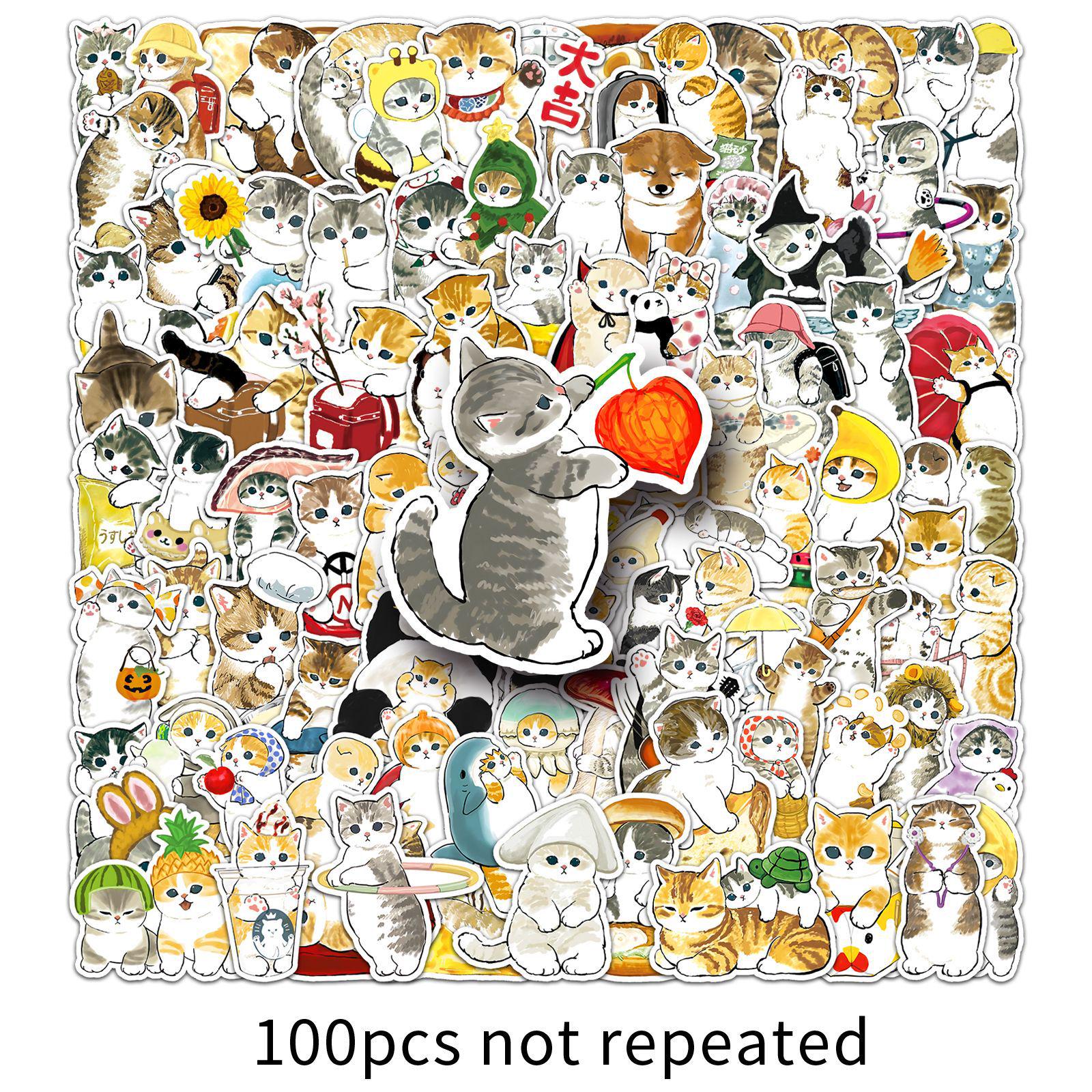 

100 Hand-Painted Kitten Stickers for Creative Journals, Cute Decor, and DIY Graffiti on Water Bottles or Phone Cases