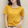 Women's Summer V-neck Design Short-sleeved T-shirt Solid Color Personality Loose Casual Tops
