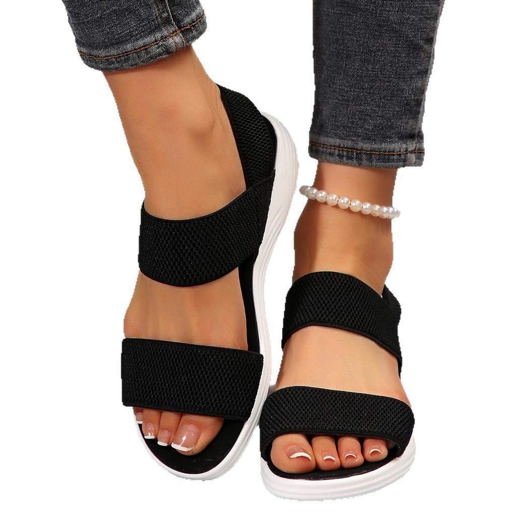 2025 summer casual plus size sandals elastic fly-woven open-toed sandals comfortable beach sandals women