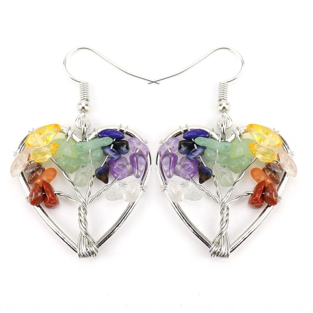 Temu Hand-Wound Natural Gravel Crystal Amethyst Heart-Shaped Tree Of Life Love Earrings Earrings E61