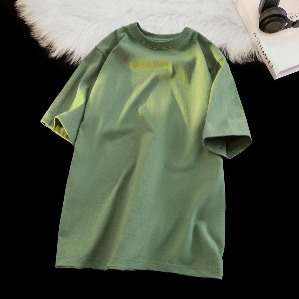 Unisex Japanese Retro Solid Color Round Neck T-Shirt, 300g Heavy Pure Cotton, Casual Short-Sleeve Design.