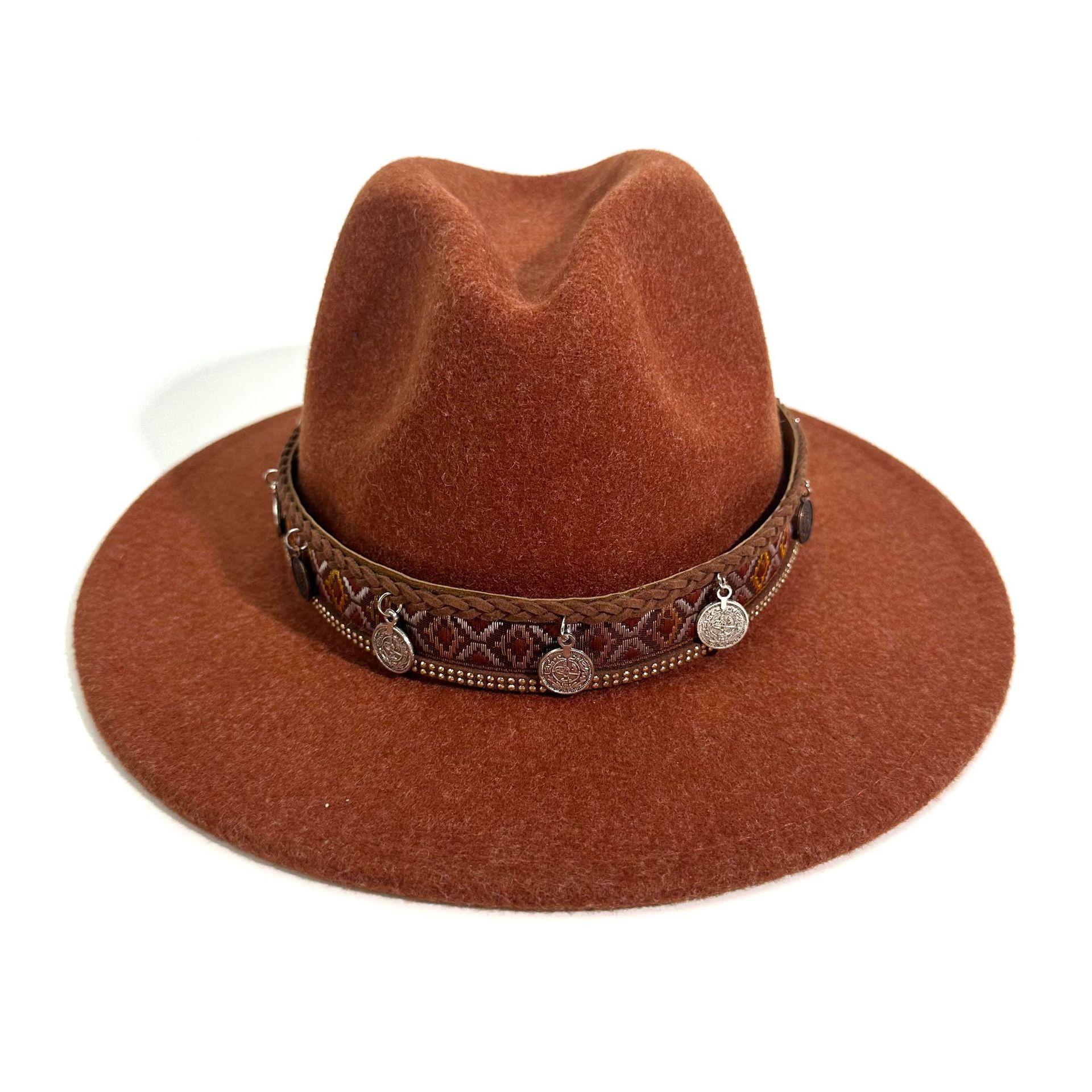 

European And Americanwestern Denim Hat Retro British Style Men S And Women S Big-Brimmed Top Hat Jazz Hat Fashion Gentleman S Felt Hat M（56-58cm） темно-рудий