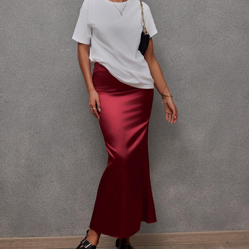 Φόρμα άνοιξη/καλοκαίρι 2025 νέα φούστα απομίμησης μεταξιού, σατέν φούστα, γυναικεία φούστα που αγκαλιάζει το σώμα