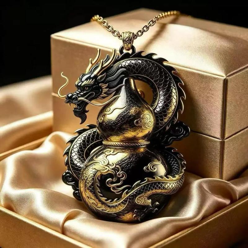 Cute Dragon Fox Pendant Necklace Colorful Enamel Craft Sparkling Crystal Jewelry for Christmas Holiday Wear Gift