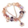 Pan's Rose Gold European Style Princess Crown Heart Pendant Bracelet for Women - DIY Customizable Series.