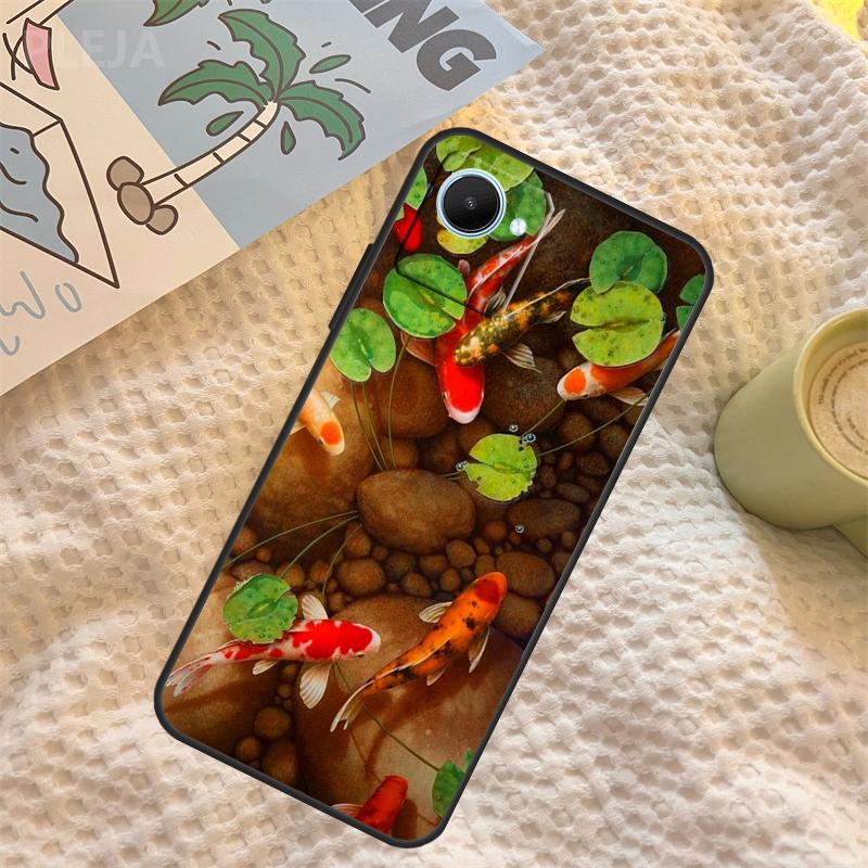 Koi Carp Fish Painting Case For Realme C55 C71 C67 C51 C75 C63 C61 C65 C53 C35 11 12 13 14 Pro Plus GT6 GT7 15 Pro