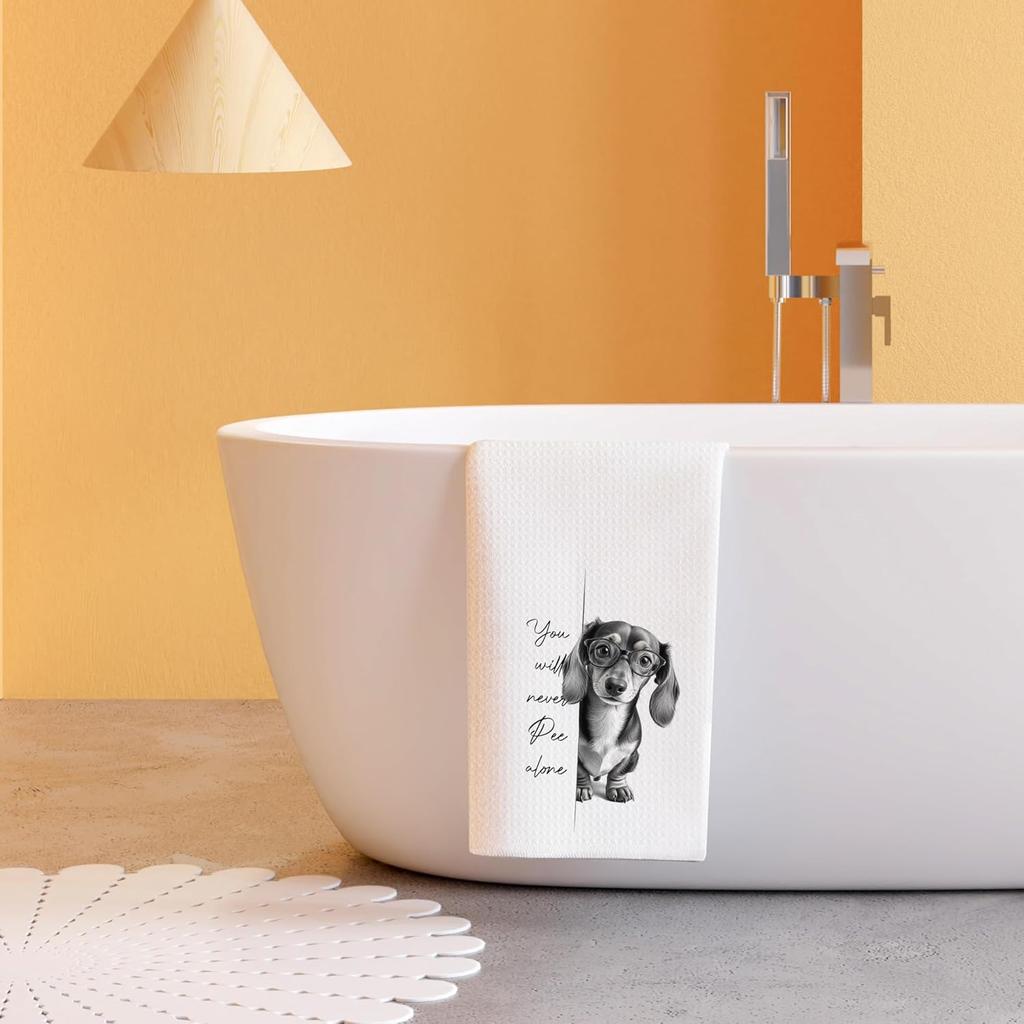 Dachshund Kitchen Towels for Bathroom Decor,Dachshund Gifts for Women,Black and White Dog Decorative Hand Towels for Washroom Restroom,16x24 Inch