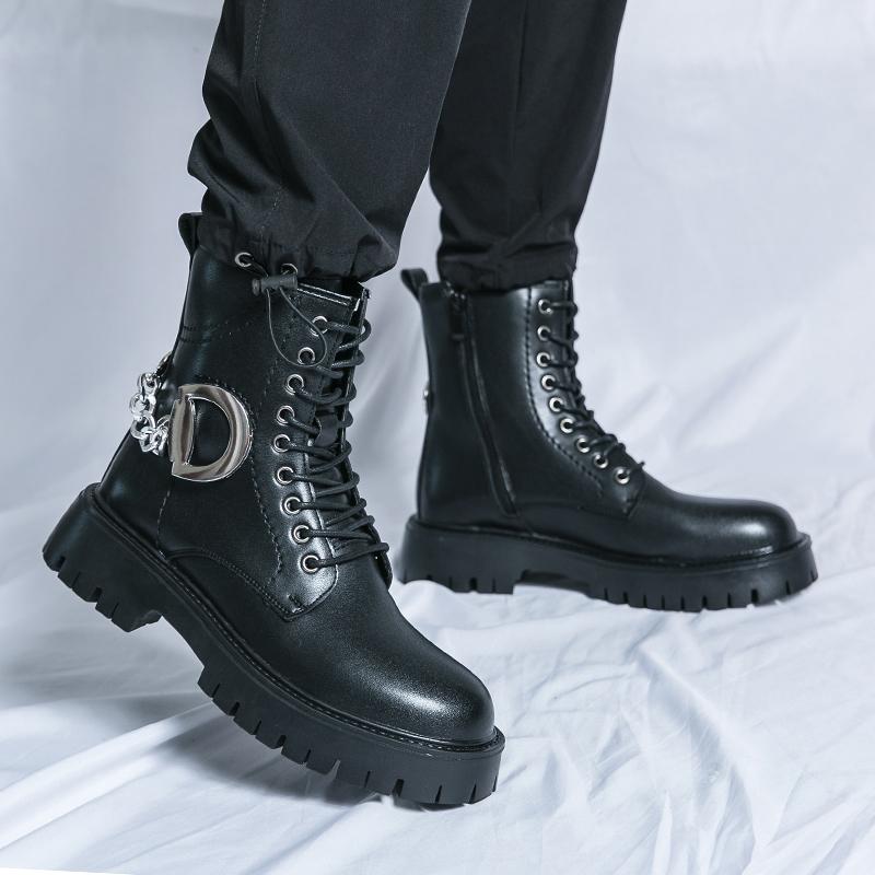 Thick soled men's high top boots Trendy and personalized new style Daily Fashion Party Street outdoor motorcycle Adult shoes