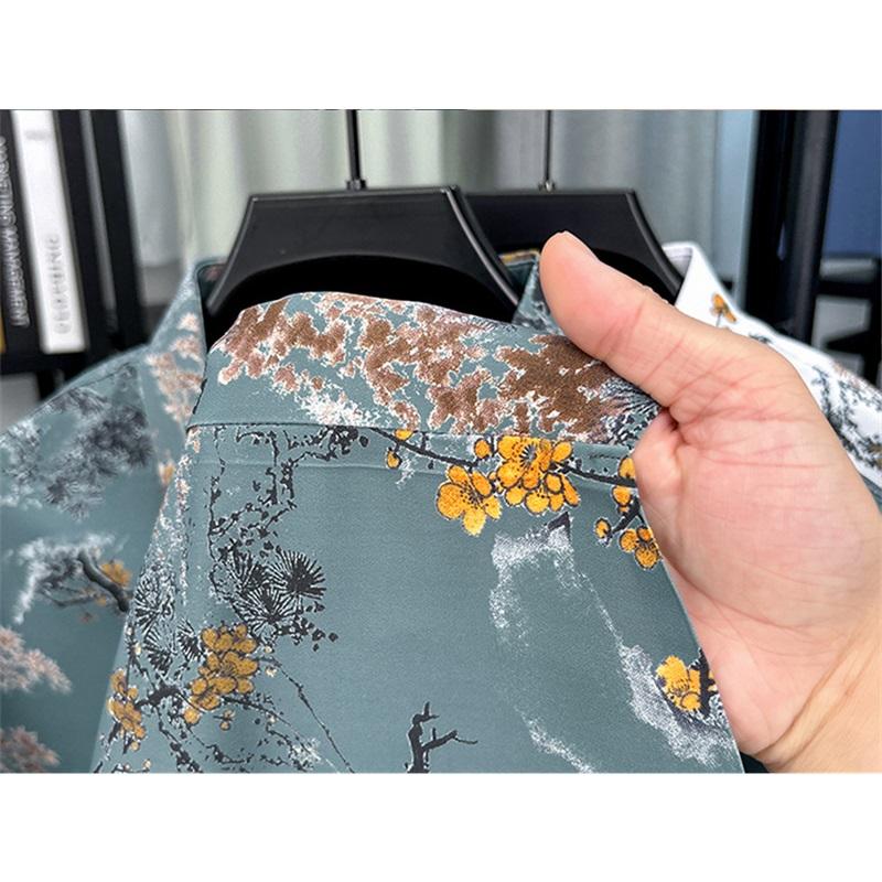 Chinese Style Ink Plum Blossom Short Sleeved Shirt For Men Retro Breathable Shirt