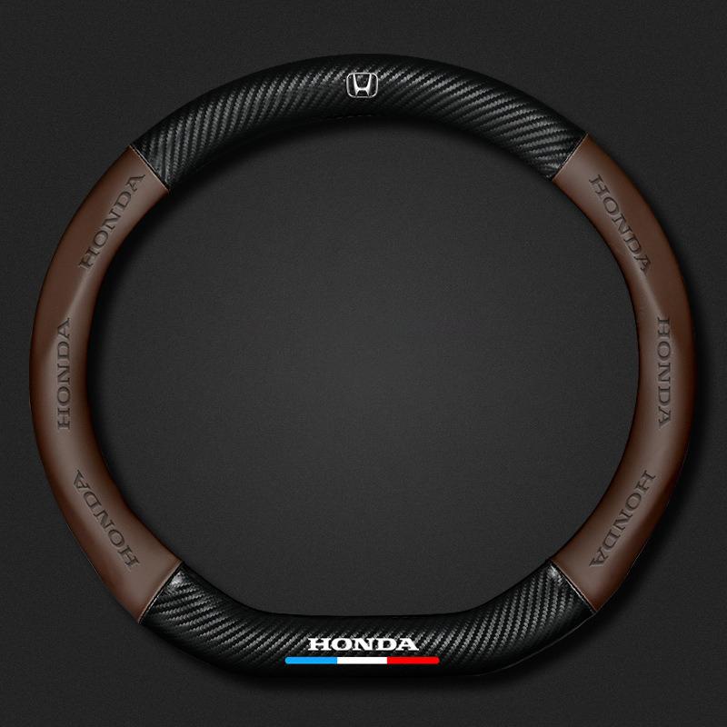 WKB5  38cm Car Carbon Fiber Steering Wheel Cover For Honda Civic FIT CRV Accord Jazz HRV Car Interior Non-slip Steering Wheel Cover