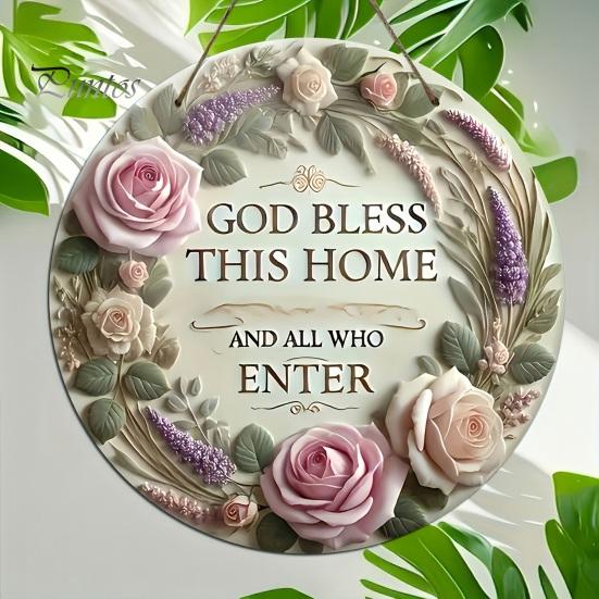 Warm Atmosphere Wall Plaque Wooden Rose Door Hanger Sign, Front Floral Hanging Plaque, Decorative Rustic Farmhouse Home Decoration Ornament with Rope
