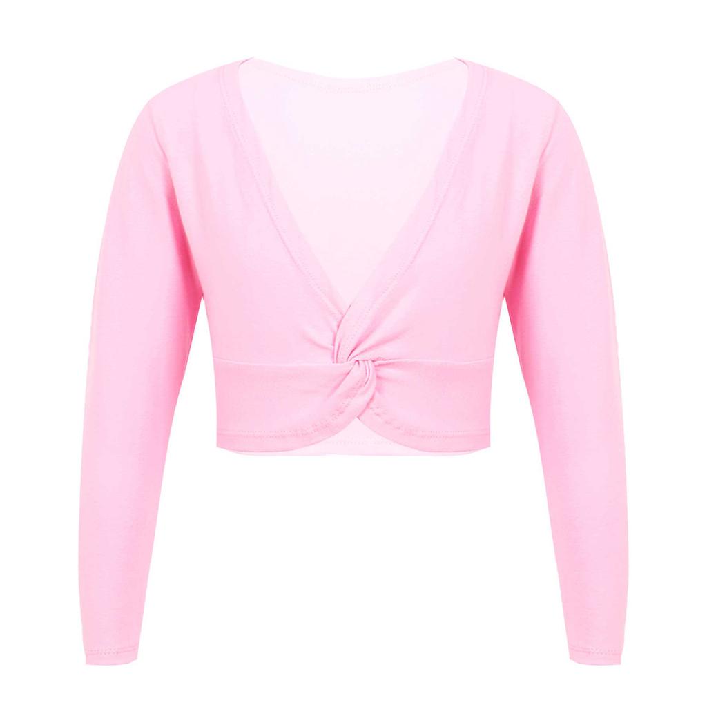 Mädchen Langarm V-Ausschnitt Knoten vorne Einfarbig Tanzjacke Langarm Warmes Ballettanzug