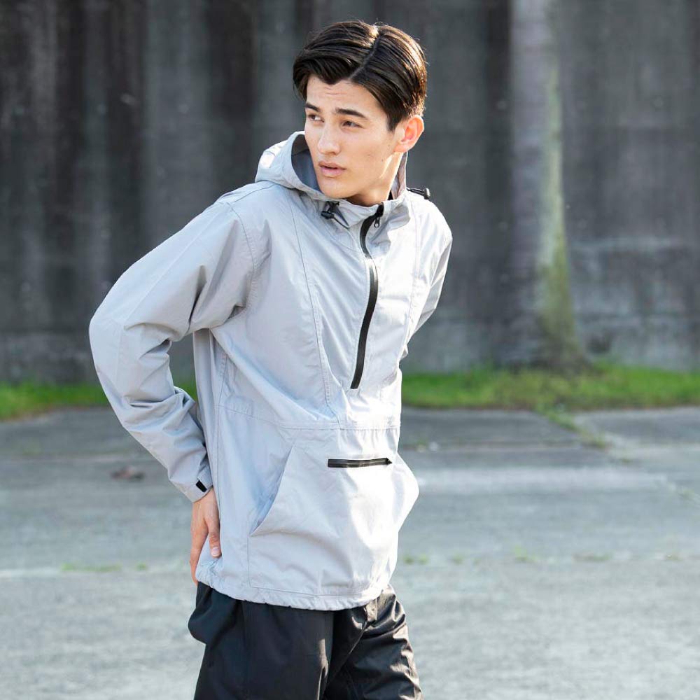 Otafuku Gloves Rain Jacket [Waterproof Pullover with Storage Bag, Water Resistance 10,000mmH2O, Breathability 3,000g/m²-24h] FB-201 Gray, Size M