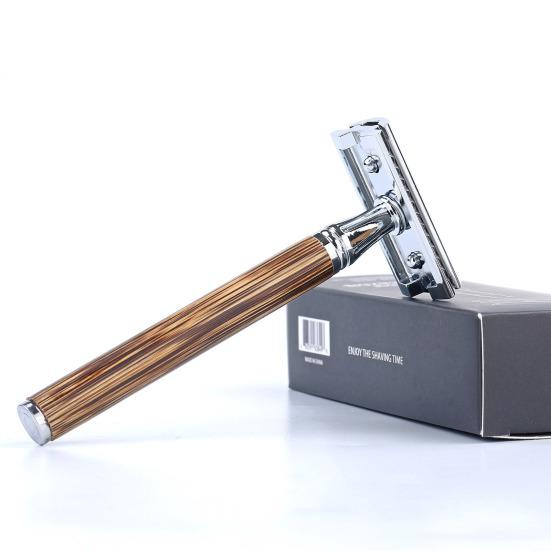 Yousheng Beard Razor Manual Ergonomics Handle Lightweight Reusable Bamboo Handle Eco-Friendly Double Edge Razor for Home Use