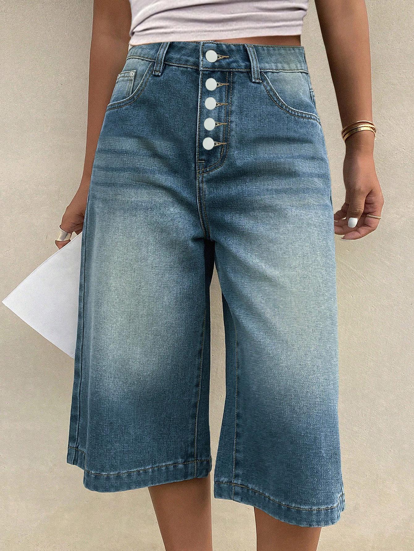 Retro Women s Wide-Leg Denim Capris - American Casual Fashion M