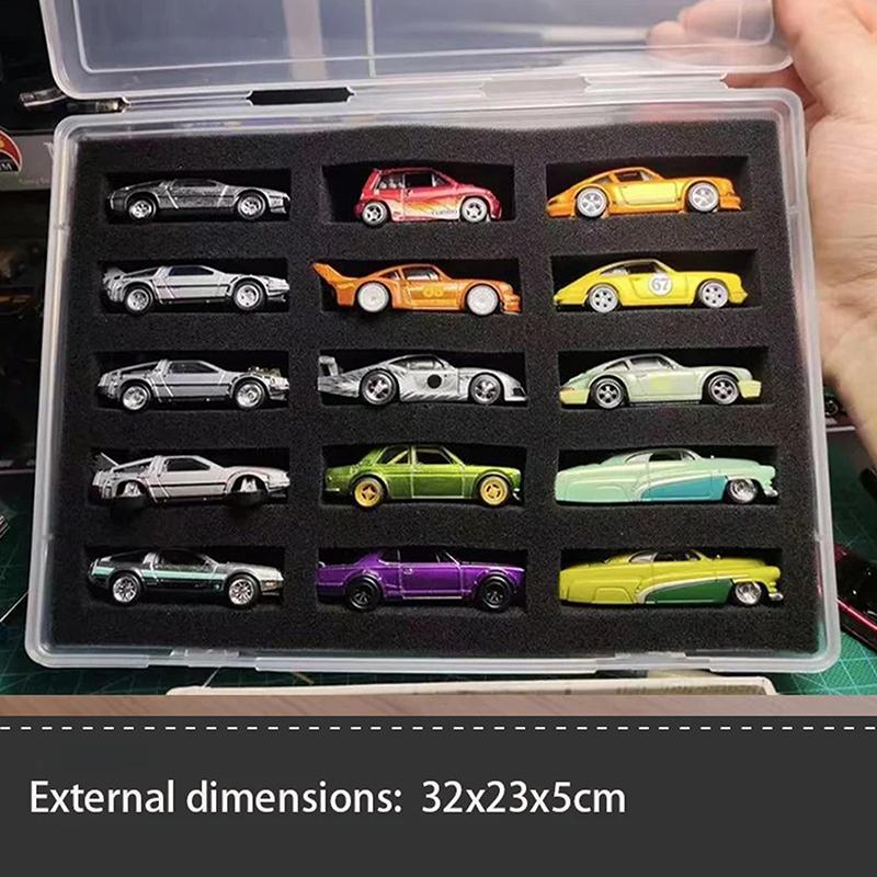 1/64 Auto-Modell Vitrine mit Schutz-Baumwollplatte, 15 Fächer Aufbewahrungsbox für Hot Wheels, Transportschutzbox