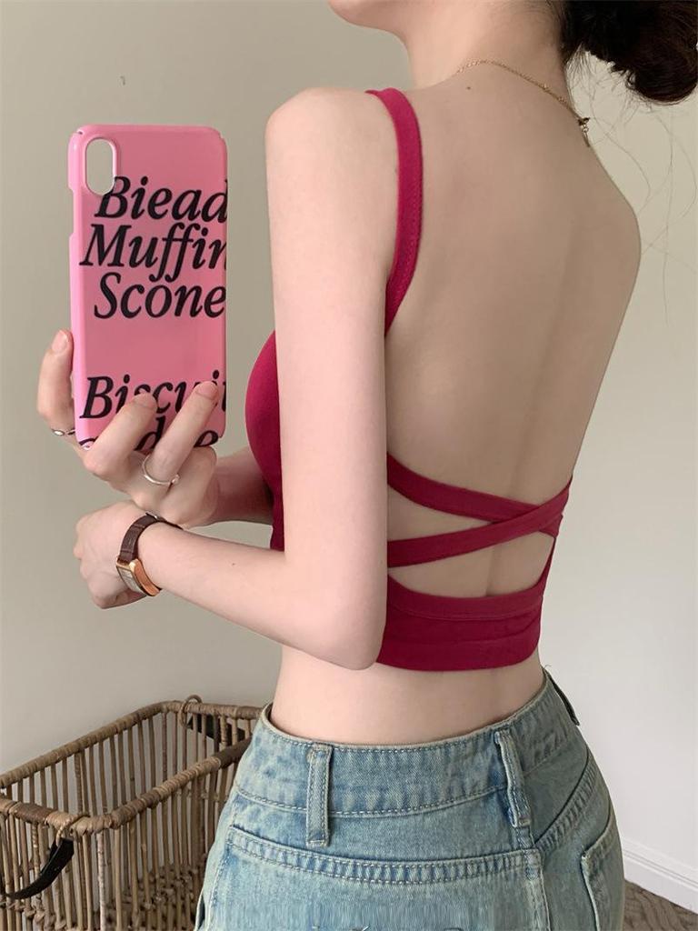 Spicy Cross Wrap Sexy Bandeau Camisole Lingerie with Fixed Cup and Stylish Back Design