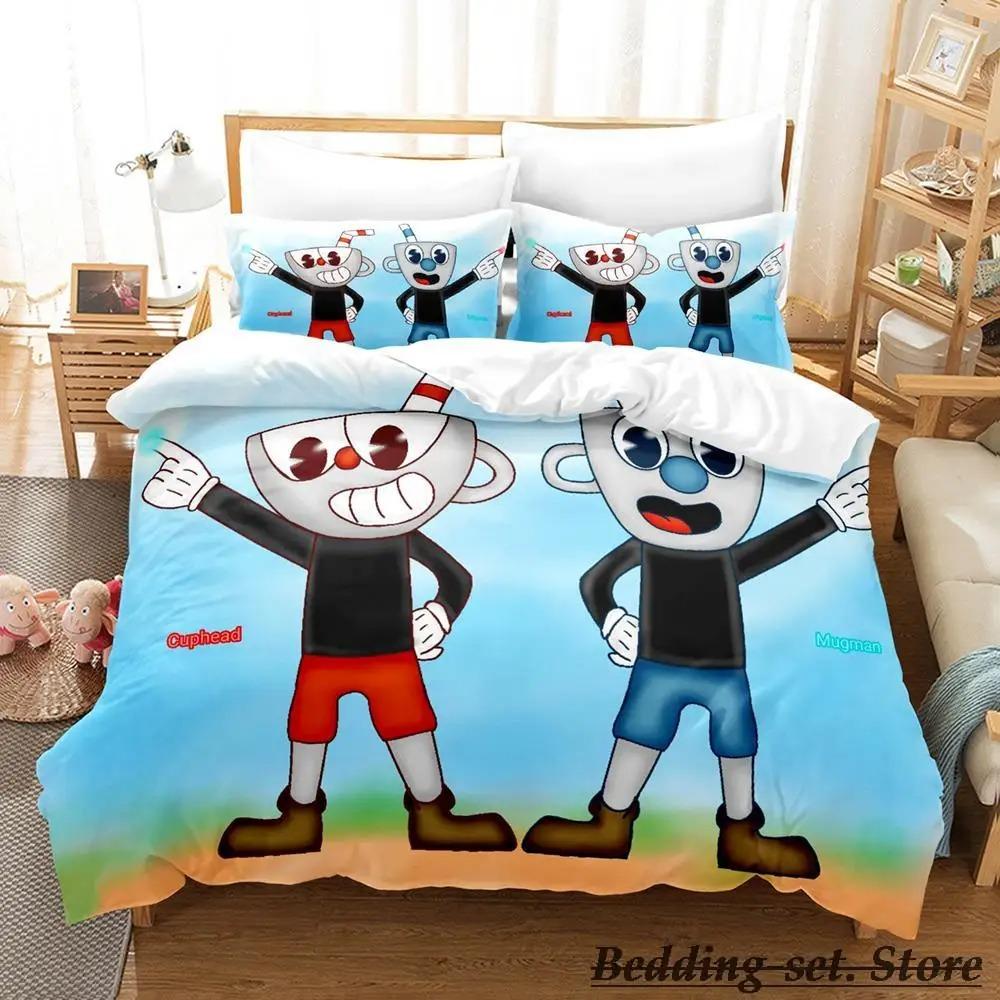 Game Cuphead Mugman 3D Bedding Set Cartoon Anime Duvet Cover Kawaii for Adult Kid Bedroom