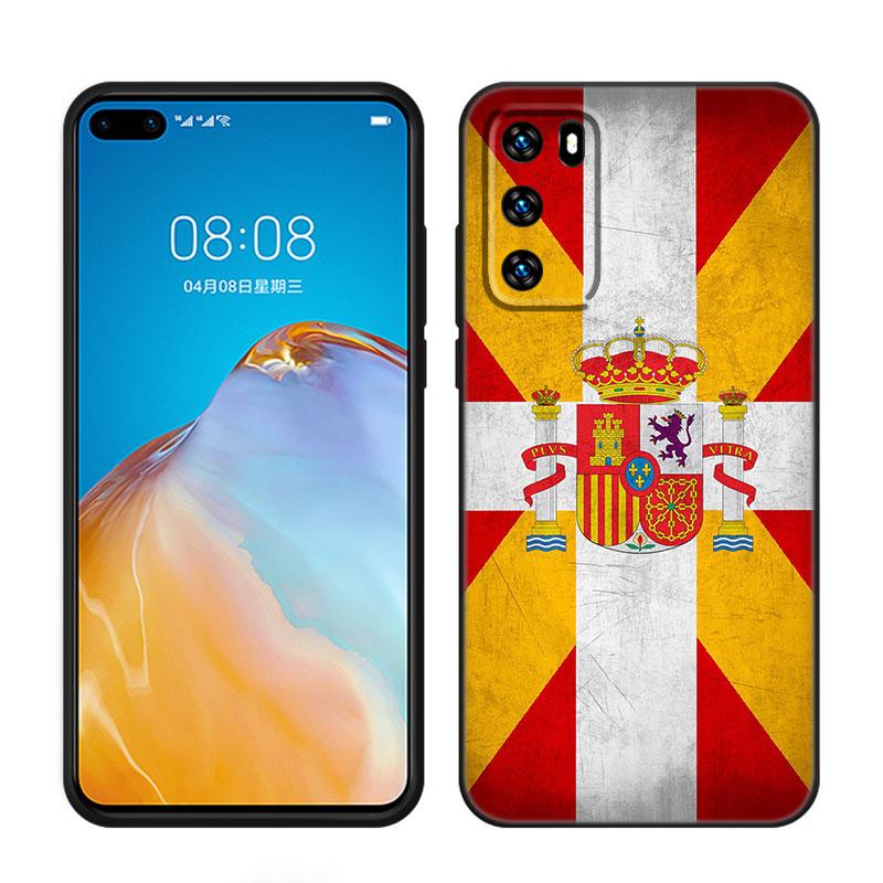 Hiszpania Flagi Narodowe Czarne Etui na Telefon Dla Huawei P10 P20 P30 P40 Lite P50 P60 Art P50E P Smart Z 2018 2020 2021 Pro 2019