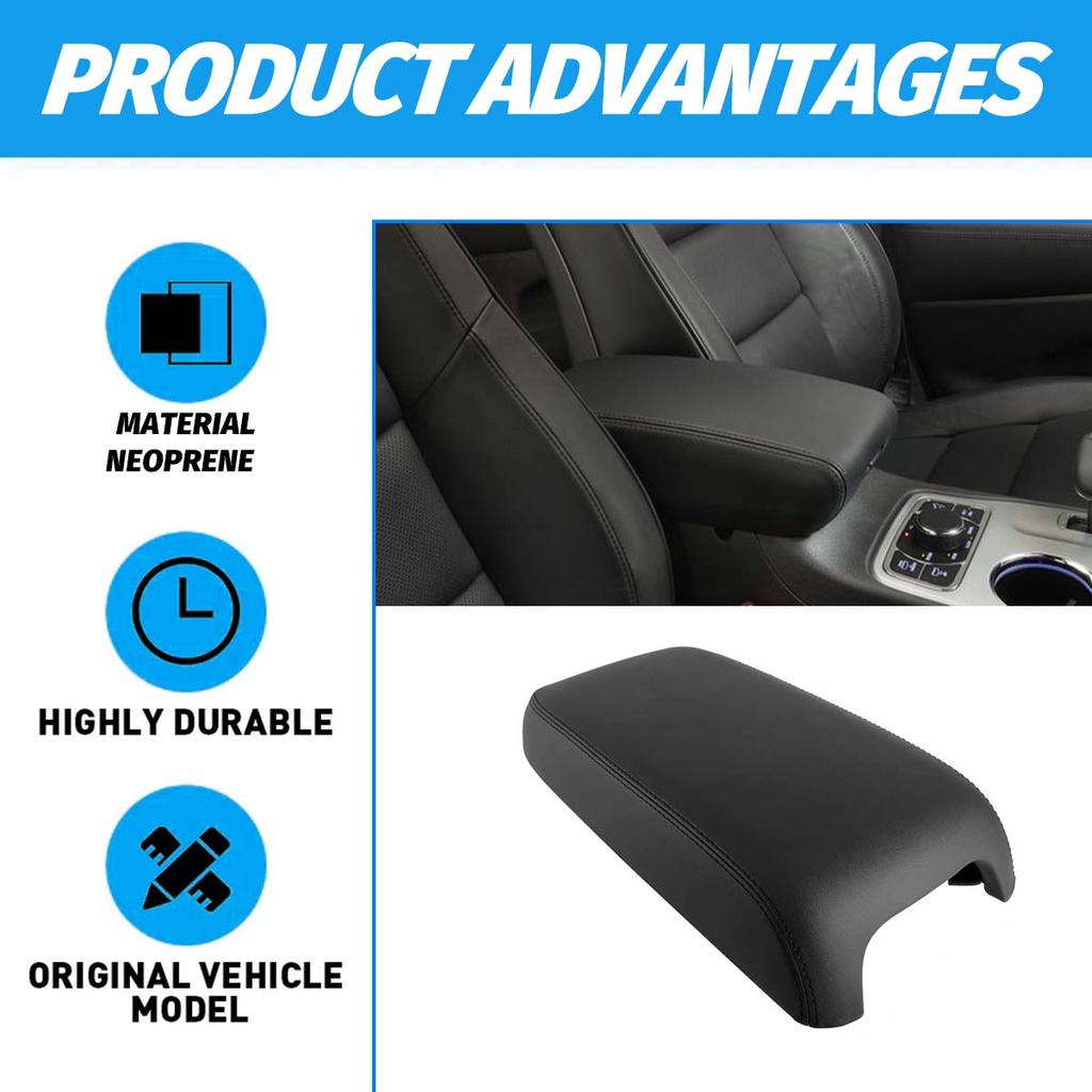 Car Center Armrest Box Cover Pad Microfiber Leather Waterproof Protection Black For Jeep Grand Cherokee Dodge Durango 2011-2020